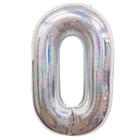 Balão Metalizado Holográfico número 0 Prata glitter Holográfico para aniversários e festas 101 cm Un - Cromus