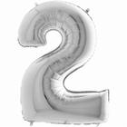 Balão Metalizado número 2 Prata para festas e eventos 101 cm unidade