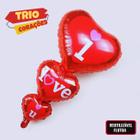 Balão Metalizado Trio Coração Vermelho Gigante I Love U 86cm, Balão Metalizado Bexigas Coração I Love You, Balão Flutua