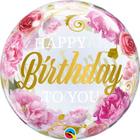 Balão Qualatex 22" - Bubble Simples - Happy Birthday To You-Peonies - 1 Un