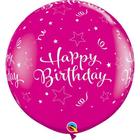 Balão Qualatex 3" - Redondo Cereja Intenso - Happy Birthday-Estrela A-R - 2 Un