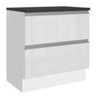 Balcão Armário de Cozinha 100% MDF 80 cm 2 Gavetas Frentes Branco Brilhante Acordes Madesa