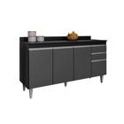 Balcão Ayla 4 Portas 150cm S/ Tampo Preto com Grafite - Vallisa Decor