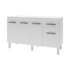 Balcão Bancada Suporte Móvel Cozinha Armário Gabinete Pia 140 cm Camile 4 portas 1 Gaveta Branco