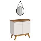 Balcão Buffet 2 Portas Classic Com Espelho Adnet 67cm HI01 Off White/Freijó - Mpozenato