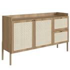 Balcão Buffet 2 Portas Oslo Artesano 139 cm (largura) MDP Hanover Palha Sintética Bege Pé Madeira