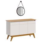 Balcão Buffet 3 Portas Classic Com Espelho Adnet 67cm HI01 Off White/Nature - Mpozenato