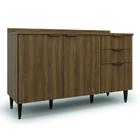 Balcão de Cozinha Triplo Com Tampo 2 Portas 3 Gavetas 1,34m Nogal Paris Batrol