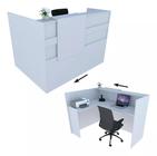 Balcão em L Recepção Caixa 121cm Branco Alto Padrão 100%Mdf Modelo 1.1