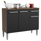 Balcão Gabinete Armário de Cozinha 3 Portas e 1 Gaveta Rustic/Preto Emilly Madesa