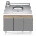 Balcão Gabinete com Pia Inox 120cm Michigan Castanho/Cinza - Lumil