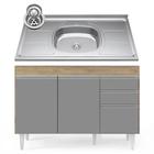 Balcão Gabinete Com Pia Inox 120cm Michigan Castanho/cinza - Lumil - MALESSA DECOR