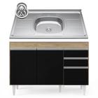 Balcão Gabinete com Pia Inox 120cm Michigan Castanho/Preto - Lumil - Lumil Móveis