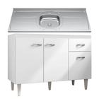 Balcão Gabinete Gabriela com Pia Inox 120cm 3 Portas Branco/Preto - AJL Móveis