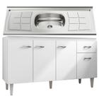 Balcão Gabinete Pia Inox 150cm Gabriela 4 Portas Branco/Preto - AJL Móveis