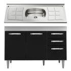 Balcão Gabinete Suécia com Pia Inox 120cm 3 Portas Branco/Preto - Lumil Móveis