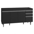 Balcão Gabinete Tampo 150cm 4 Portas 2 Gavetas Preto - LUMIL