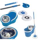 Balde Spin Mop Esfregão Giratório Cesto Inox + 1 Refil de microfibra Azul