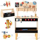 Banco de ferramentas para crianças PairPear Wooden Toys 2 em 1 com caixa de ferramentas 3+