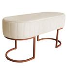 Banco Recamier Estofado Luana Base Bronze Veludo Bege - Montanaris Decor - MD MONTANARIS DECOR