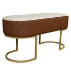 Banco Recamier Estofado Luana Base Gold Veludo Bege/Pu Caramelo - Montanaris Decor - MD MONTANARIS DECOR