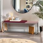 Banco Recamier Puff London 160cm Industrial Prata Suede Bordô Tampo Quadrado MDF Rose - Ahazzo Móveis