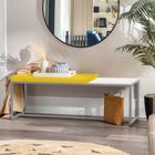 Banco Recamier Puff London 195cm Industrial Cinza Suede Amarelo Tampo Quadrado MDF Branco - Ahazzo Móveis