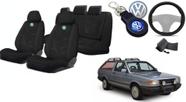 Bancos Protegidos: Capas de Tecido Parati 82-96 + Volante + Chaveiro Personalizado VW