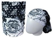 Bandana Muhu 7049 Rosas Rendas Preto E Branco