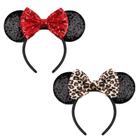 Bandana YUNISS Mouse Ears Shiny Shiny Sequin Bow para mulheres adultas