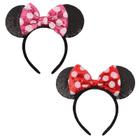 Bandanas Mouse Ears ETLUK com lantejoulas e laço brilhante, 2 peças rosa e vermelho