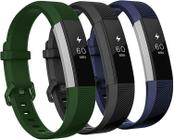 Bandas compatíveis com Fitbit Alta e Fitbit Alta HR, pacote com 3 pulseiras de silicone macio para Fitbit Alta HR Bandas com fivela de metal segura para homens e mulheres, grandes