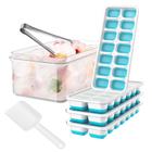 Bandeja de Cubos de Gelo GEWTYOD com Tampa e Compartimento - Pacote com 4 Unidades (Azul Silicone)