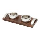 Bandeja De Madeira Com Alça E 2 Bowls Aço Inox Bamberg 41 x 19 x 9cm