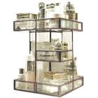 Bandeja de perfume de rotação de 360 graus/ Glass Organizador de Perfumes/Antique Countertop Vanity Cosmetic Storage Mirrorred Beauty Display, Brass Spin Vanity Tray /Perfume Toner Organizer