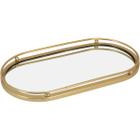 BANDEJA DECORATIVA ENFEITE PARA SERVIR LAVABO ESPELHADO METAL 2x14x27cm DOURADO