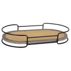 BANDEJA EM MADEIRA METAL E RATTAN MARROM E PRETO 44x25x8 cm