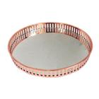 Bandeja Metal Com Espelho Redonda Rose Gold 26Cm Class Home