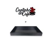 Bandeja Para Café Decoração 50x30 Grande Preta Madeira MDF Lisa + Placa Decorativa Cantinho do Café em MDF