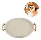 Bandeja Servir Decorativa Redonda Metal Bambu Sense - Bege