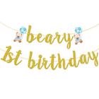 Banner de aniversário Little Man Beary First Theme Theme Teddy Bear