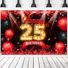 Banner de pano de fundo NC Happy 25th Birthday vermelho e preto