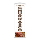 Banner Temos Churrasco Carne Serviço Lona Branco 100X30Cm