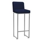 Banqueta Alta Com Encosto Lucca -60cm chão até o assento Industrial Ferro Cinza material sintético Azul Marinho - Ahazzo Móveis