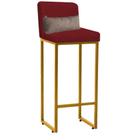 Banqueta Alta com Encosto Lucca Industrial Cozinha Balcão Ferro Dourado material sintético Vermelho e Almofada Bege- Ahz Móveis