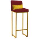 Banqueta Alta com Encosto Lucca Industrial Cozinha Balcão Ferro Dourado Sintético Vermelho e Almofada Amarelo - Ahazzo Móveis