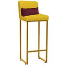 Banqueta Alta com Encosto Lucca Industrial Cozinha Balcão Ferro Dourado Suede Amarelo e Almofada Bordô- Ahz Móveis