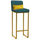 Banqueta Alta com Encosto Lucca Industrial Cozinha Balcão Ferro Dourado Suede Azul Turquesa e Almofada Amarelo - Ahazzo Móveis