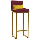 Banqueta Alta com Encosto Lucca Industrial Cozinha Balcão Ferro Dourado Suede Bordô e Almofada Amarelo - Ahazzo Móveis