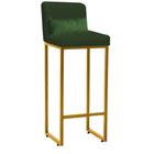 Banqueta Alta com Encosto Lucca Industrial Cozinha Balcão Ferro Dourado Suede Verde e Almofada Verde- Ahz Móveis